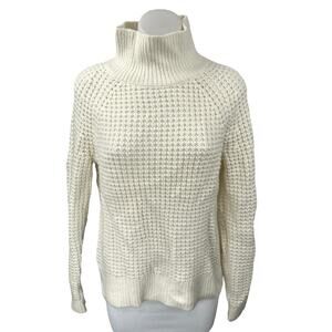 Ann Taylor Loft Cream Wool Chunky Knit Long Sleeve Turtleneck Sweater Top Size M
